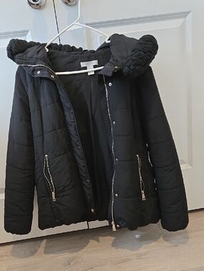 H&M Black Quilted Hooded Puffer Jacket
